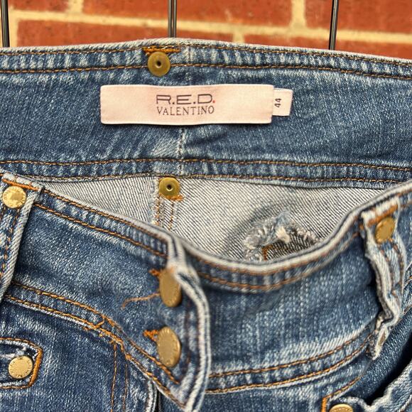 Red Valentino Double Button Straight Leg Stretch Denim Jeans, IT 44 US 6 - Picture 3 of 10